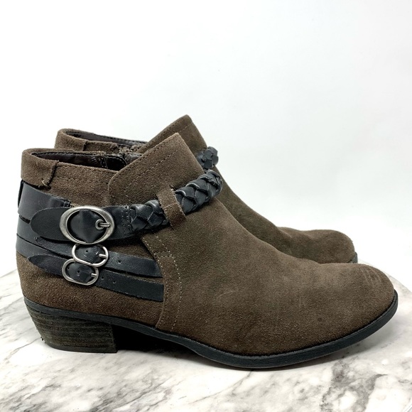 Crown Vintage Perry Taupe Suede Two tone Braided strap moto bohemian bootie 8 - Picture 2 of 16